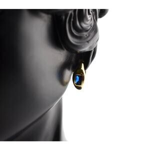 Rachel Reinhardt Gold Huggie Earrings with Sapphire Baguette